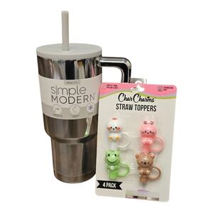 NWT Simple Modern Stainless Steel Tumbler with 4-Pack Straw Toppers